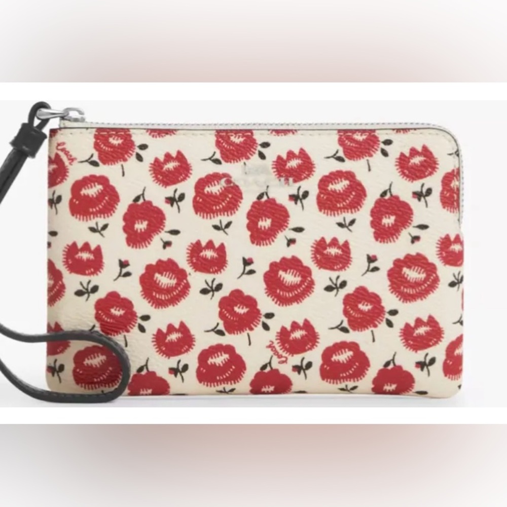 Coach Corner Zip Wristlet With Floral Print